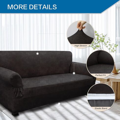 Like Leather Couch Cover for 3 Cushion Couch Sofa Pet Friendly with 2 Arm Pockets, Hair Resistant Sofa Cushion Covers Washable for Dog Cat, 1 Piece Stretch Sofa Covers Brown 4 in Saudi Arabia