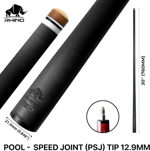 RHINO - 30" / Speed Joint (PSJ) Carbon Pool Cue Single Shaft, Tip 11.8mm,12.2mm,12.4mm,12.5mm,12.6mm,12.7mm,12.8mm,12.9mm,10.5mm Low Deflection Technology, Ultra-smooth, pro taper in Kuwait