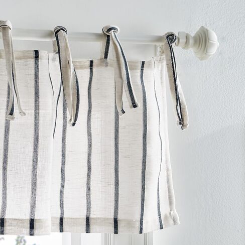 Martha Stewart Laguna Stripe Semi-Sheer Tie Tab Window Curtain Valance and Tiers Set, Grey in Saudi Arabia