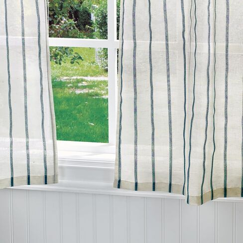 Martha Stewart Laguna Stripe Semi-Sheer Tie Tab Window Curtain Valance and Tiers Set, Grey in Saudi Arabia