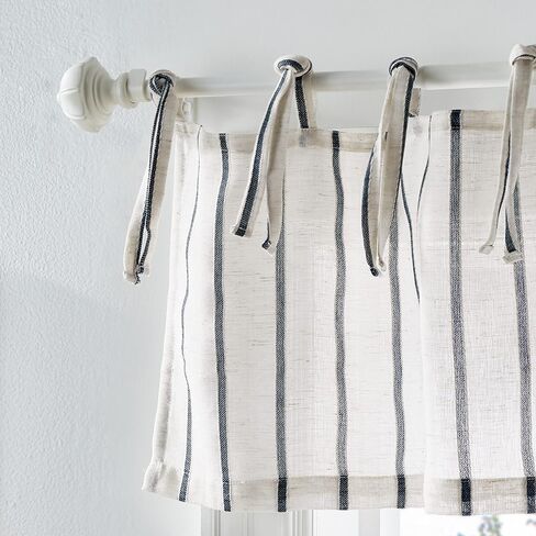 Martha Stewart Laguna Stripe Semi-Sheer Tie Tab Window Curtain Valance and Tiers Set, Grey in Saudi Arabia