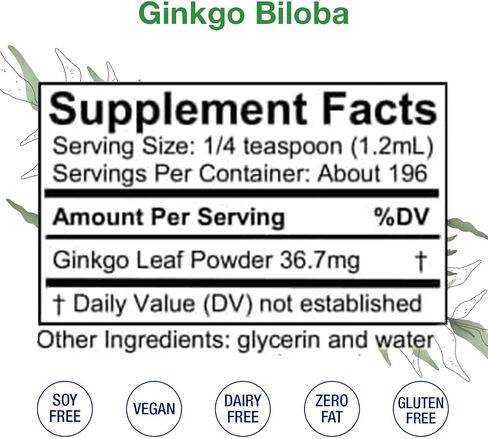 Ginkgo Biloba Supplement to Support Brain, Memory, Focus & Circulation – Natural Ginkgo Biloba Extract Drops – Alcohol-Free, Cold Pressed Ginkgo Biloba Liquid, 1 Fl Oz. in Saudi Arabia