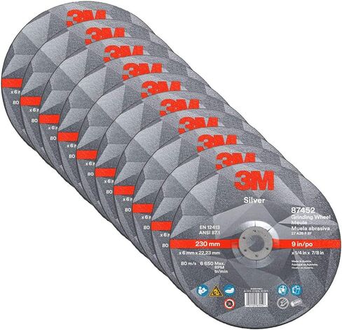 3M Silver Grinding Wheel, Depressed Center – for Right Angle Grinder – 6" diam. x 1/4" Thick x 7/8" Arbor Hole – Type 27 – 87450 – Pack of 10 in Saudi Arabia