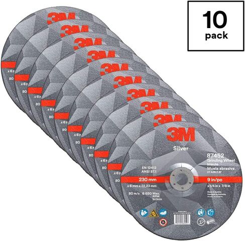 3M Silver Grinding Wheel, Depressed Center – for Right Angle Grinder – 6" diam. x 1/4" Thick x 7/8" Arbor Hole – Type 27 – 87450 – Pack of 10 in Saudi Arabia