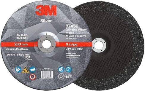 3M Silver Grinding Wheel, Depressed Center – for Right Angle Grinder – 6" diam. x 1/4" Thick x 7/8" Arbor Hole – Type 27 – 87450 – Pack of 10 in Saudi Arabia