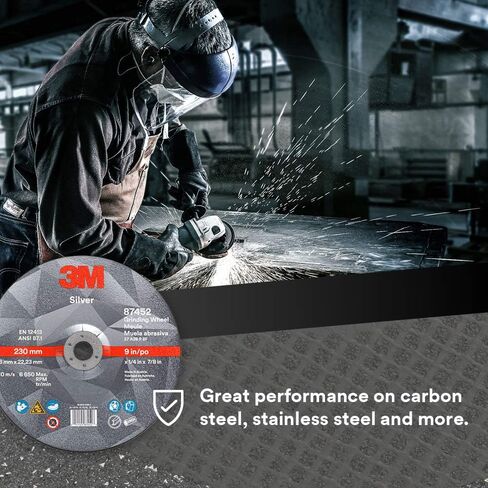 3M Silver Grinding Wheel, Depressed Center – for Right Angle Grinder – 6" diam. x 1/4" Thick x 7/8" Arbor Hole – Type 27 – 87450 – Pack of 10 in Saudi Arabia
