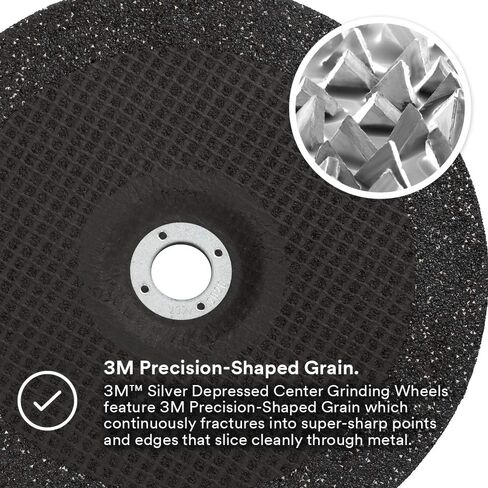 3M Silver Grinding Wheel, Depressed Center – for Right Angle Grinder – 6" diam. x 1/4" Thick x 7/8" Arbor Hole – Type 27 – 87450 – Pack of 10 in Saudi Arabia