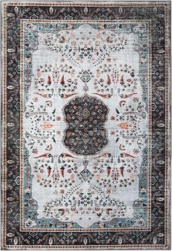 Superior Indoor Runner Rug, Cotton Backing, for Kids or Pets, Entry, Living Room, Kitchen, Bedroom, Hallway, Machine Washable Rugs, Floor Cover, Medallion, Sparrow Collection, 2' 7" x 12', Cream in Saudi Arabia