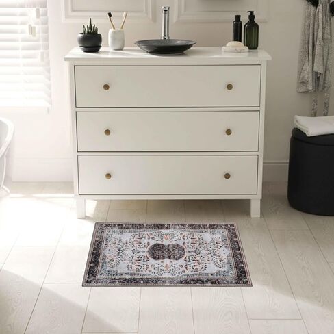 Superior Indoor Runner Rug, Cotton Backing, for Kids or Pets, Entry, Living Room, Kitchen, Bedroom, Hallway, Machine Washable Rugs, Floor Cover, Medallion, Sparrow Collection, 2' 7" x 12', Cream in Saudi Arabia