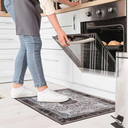 Superior Indoor Runner Rug, Cotton Backing, for Kids or Pets, Entry, Living Room, Kitchen, Bedroom, Hallway, Machine Washable Rugs, Floor Cover, Medallion, Sparrow Collection, 2' 7" x 12', Cream in Saudi Arabia