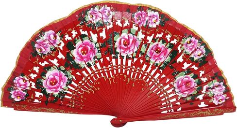 Spanish Floral Folding Fan Vintage Handmade Wooden Doubled-side Hollow Out Hand Fan for Women Dancing,Party and Gifts (Pink) in Saudi Arabia