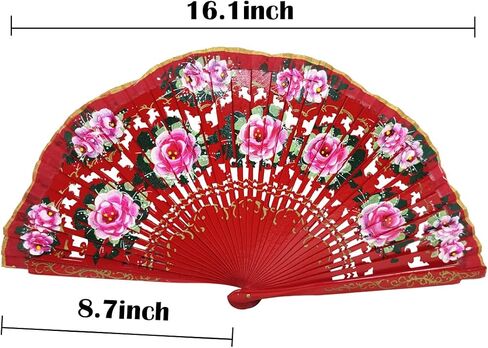 Spanish Floral Folding Fan Vintage Handmade Wooden Doubled-side Hollow Out Hand Fan for Women Dancing,Party and Gifts (Pink) in Saudi Arabia