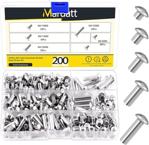 330Pcs M4 Solid Aluminum Brazier Head Rivets, M4 6mm 10mm 14mm 20mm 25mm Length Aluminum Rivets Fastener, Plain Finish, Solid Rivet Kit M4 Flat Head Solid Rivets Assortment Kit for Industry in Saudi Arabia