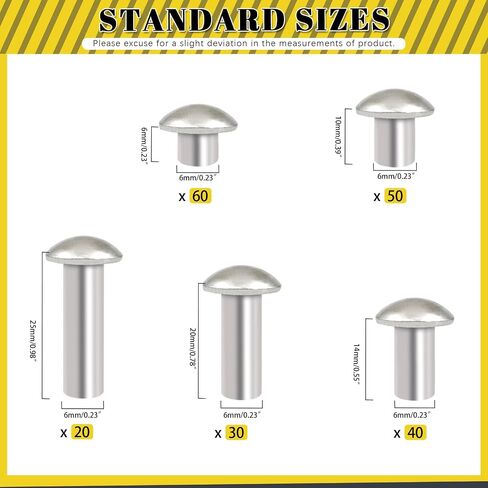 330Pcs M4 Solid Aluminum Brazier Head Rivets, M4 6mm 10mm 14mm 20mm 25mm Length Aluminum Rivets Fastener, Plain Finish, Solid Rivet Kit M4 Flat Head Solid Rivets Assortment Kit for Industry in Saudi Arabia