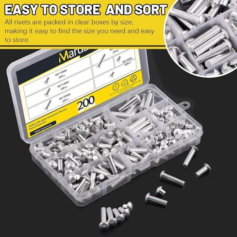 330Pcs M4 Solid Aluminum Brazier Head Rivets, M4 6mm 10mm 14mm 20mm 25mm Length Aluminum Rivets Fastener, Plain Finish, Solid Rivet Kit M4 Flat Head Solid Rivets Assortment Kit for Industry in Saudi Arabia