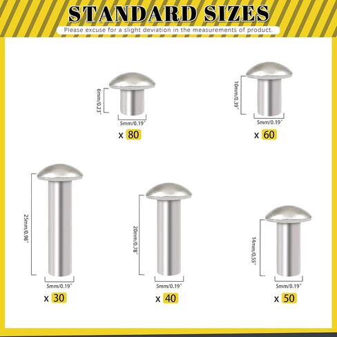 330Pcs M4 Solid Aluminum Brazier Head Rivets, M4 6mm 10mm 14mm 20mm 25mm Length Aluminum Rivets Fastener, Plain Finish, Solid Rivet Kit M4 Flat Head Solid Rivets Assortment Kit for Industry in Saudi Arabia