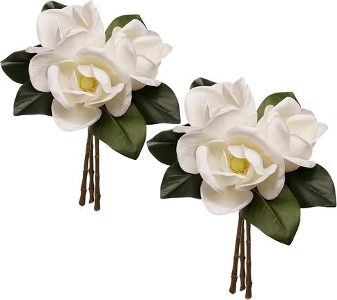 3 Stems Real Touch White Southern Magnolia Flowers, Artificial Realistic Magnolia Grandiflora for Home Décor in Saudi Arabia