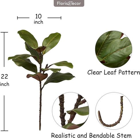 3 Stems Real Touch White Southern Magnolia Flowers, Artificial Realistic Magnolia Grandiflora for Home Décor in Saudi Arabia