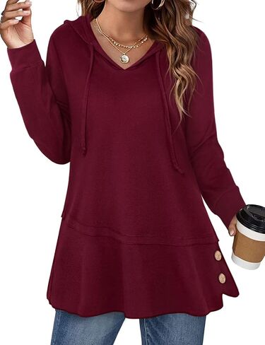 Miusey Hoodies for Women with Asymmetrical Hem Long Sleeve Tops for Women Casual Fall Sweatshirts with Drawstring in Saudi Arabia