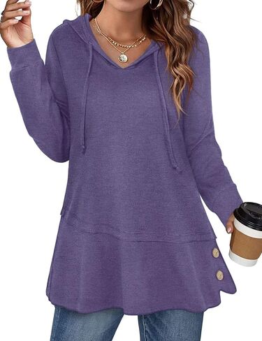 Miusey Hoodies for Women with Asymmetrical Hem Long Sleeve Tops for Women Casual Fall Sweatshirts with Drawstring in Saudi Arabia
