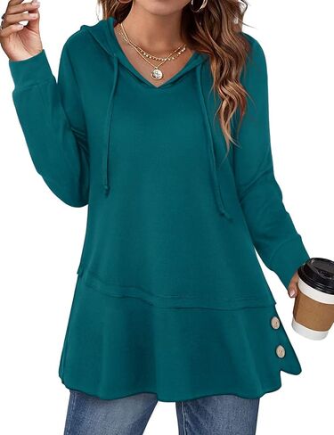 Miusey Hoodies for Women with Asymmetrical Hem Long Sleeve Tops for Women Casual Fall Sweatshirts with Drawstring in Saudi Arabia