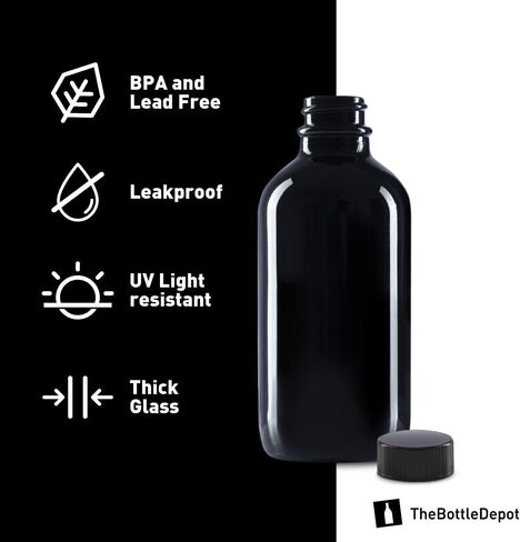 The Bottle Depot - 12 Pack - 4 oz Glass Bottle With Cap - Black Frosted - 22-400 Neck Finish - Boston Round Bottles - UV Rays Protection in Saudi Arabia