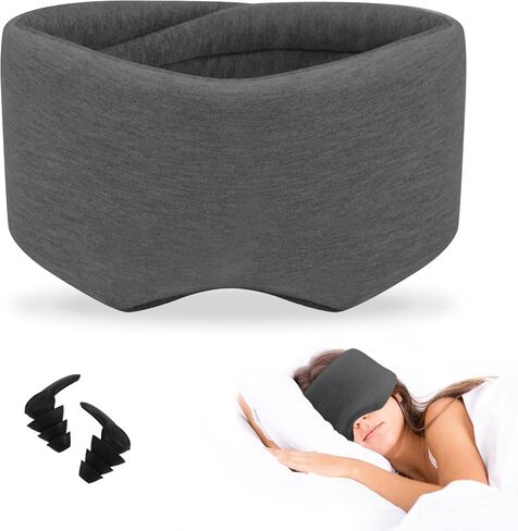 Handmade Cotton Sleep Mask, with a Pair of Earplugs, Double Thickened Nose Wing Eye Masks for Sleeping, Light Blocking Adjustable Eye Cover for Women & Men (Black) in Saudi Arabia