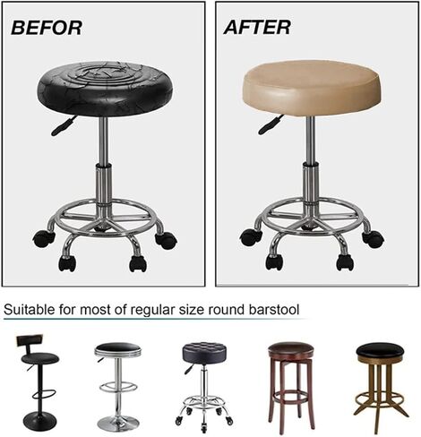 Stool Covers Round, Waterproof Replacement Removable PU Stretch Slipcover with Elastic Bands for 12-15 Inch Bar Stool, 2 Pack (gray) in Kuwait