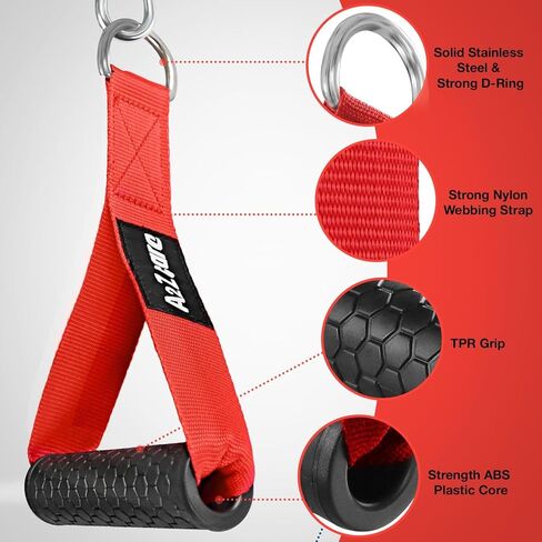 مقابض التمارين الثقيلة A2ZCARE - ملحق مقابض اليد الممتازة لنظام السحب LAT للبكرة (ب. مقابض التمرين (أحمر) وخطافين كبس) in Kuwait