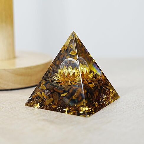 Orgone Pyramid Flower of Life Orgonite - Money Healing Crystal Pyramid That Works with Tiger Eye and Luck Amethyst to Bring Positive Energy and Promote Wealth, Prosperity and Success in Saudi Arabia