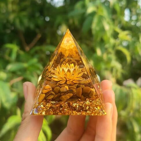 Orgone Pyramid Flower of Life Orgonite - Money Healing Crystal Pyramid That Works with Tiger Eye and Luck Amethyst to Bring Positive Energy and Promote Wealth, Prosperity and Success in Saudi Arabia