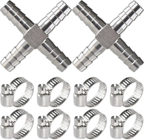 Stainless Steel Hose Barb,90 Degree L Right Angle Elbow Fitting 5/16" (8mm) Barb Splicer Mender with Stainless Steel Pipe Clamps air hose repair kit for Pipe Line/Fuel/Air (5/16 4pcs) in Saudi Arabia
