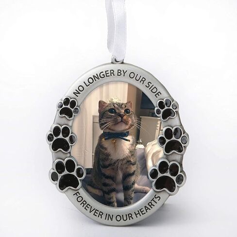 FASHIONCRAFT Pet Memorial Ornament Departed Paw Prints No Longer by Our Side Forever in Our Hearts Oval Metal Photo Frame Velvet Easel Back & Gift Box Table Top Remembrance Pewter Finish in Saudi Arabia