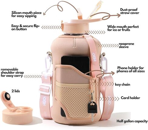 H2O Capsule 2.2L Half Gallon Water Bottle with Storage Sleeve and Removable Straw – BPA Free Large Reusable Drink Container with Handle - Big Sports Jug, 2.2 Liter (74 Ounce), Black Leopard in Saudi Arabia