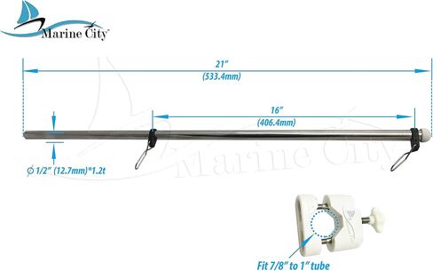 MARINE CITY 304 Stainless Steel Rail Mounted Flag Staff with White Plastic Flag Pole Base | Fits 7/8 Inches to 1 Inch Round and Square Tubes | Ideal for Marines, Boats, Yachts in Saudi Arabia