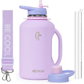 64 oz Water Bottle Insulated with Handle, Coolflask Half Gallon Water Jug With Strap Straw Stainless Steel Double-Walled Vacuum Metal Large Flask Leakproof, Keep Cold 48 Hrs Hot 24hrs, Prussian Blue