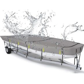 Zanicham 800D Jon Boat Cover, Windproof Metal Buckle Straps Jon Boat Cover Fade and Tear Resistant Trailerable, UV Protection and Waterproof Jon Boat Cover(Fits 12ft-14ft), Gray