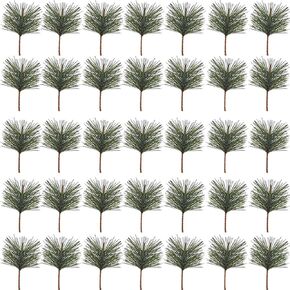 TIHOOD 35PCS Artificial Green Pine Needles Branches -Small Pine Twigs Stems Picks-Fake Greenery Pine Picks for Christmas Garland Wreath Embellishing and Home Holiday Garden Decoration