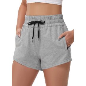 Womens Sweat Shorts with Zipper Pockets Casual Soft Comfy High Waisted Athletic Workout Lounge Summer Cotton Short