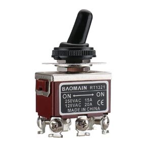 Baomain Toggle Switch with Waterproof Cover DPDT ON/ON 2 Position 250VAC 15A 125VAC 20A 6 Pin Screw Terminal RT1321C Pack of 2