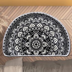 Half Round Door Mat,Semi Circle Bathroom Floor Rug,Boho Black and White Rug,Non-Slip Welcome Entrance Way Rug,Absorbent Bath Mat,Microfiber Tufted Indoor Rug for Kitchen Living Room