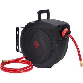 Air Hose Reel Retractable 3/8 in. x 50 ft Hybrid Polymer Hose, Retractable Auto-Rewind Enclosed Heavy Duty 180° Swivel Mount, Max 300PSI Commerical Polypropylene