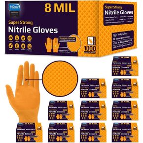 Inspire Heavy Duty Orange Nitrile Disposable Gloves | ULTRA 8 Mil Diamond Textured Grip | Industrial Mechanic Food