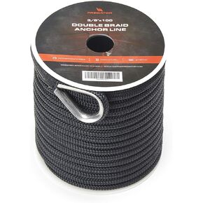 Anchor line 1/2 inch X 150ft - Double Braided Nylon Anchor Line/Boat Rope with 316SS Thimble and Heavy Duty Marine Black