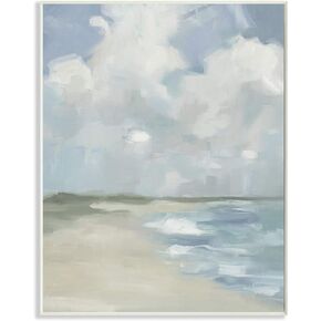 Stupell Industries Impressionist Neutral Blue Green Beach Ocean Painting Grey Framed Art, 16 x 20, Design by Artist Third and Wall