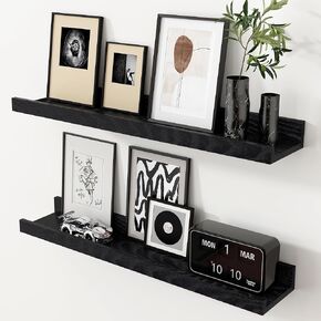 Axeman Oak Floating Shelves 24 Inch Picture Ledge Shelf Set of 2, Solid Wood Shelves with Lip for Wall Decor Storage Bedroom Living Room Bathroom Kitchen, Natural Oak