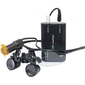 مكبر المختبر 2.5X أو 3.5X مجهر الأسنان Loupes 5W LED المصباح الأمامي مع مرشح أصفر بطارية ليثيوم قابلة للشحن مع مشبك (2.5X-420mm)