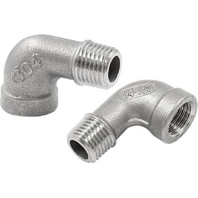 2Pcs 304 Stainless Steel 90 Degree Elbow with 2 Tape - 3/4inch NPT Threaded Pipe Fitting Female x Male, Cast Pipe Fittings