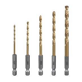SALI Cobalt Drill Bit Set, 5 Pack 3/32 Inch to 1/4 Inch Hex Shank High Speed Steel Jobber Drill Bits, for Hardwood, Aluminum,Metal,Copper,Alloyed Steel
