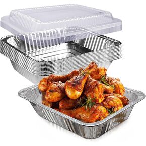 9x13 Disposable Aluminum Foil Pans With Lids (10 Pack),Durable Half Size Deep Extra Heavy Duty Disposable Foil Pans For Baking, Cooking, Roasting, Heating or Steam Table